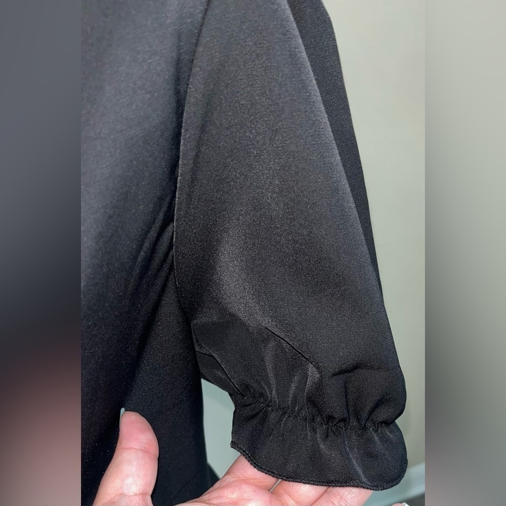 Puff Sleeved Little Black Dress With Gathered Neck - Picture 5 of 10